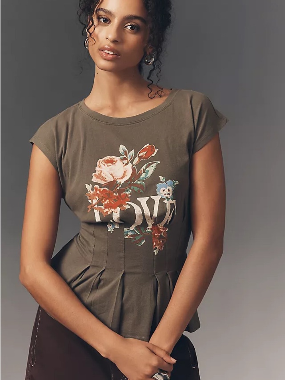 By Anthropologie Graphic Darted Peplum Tee